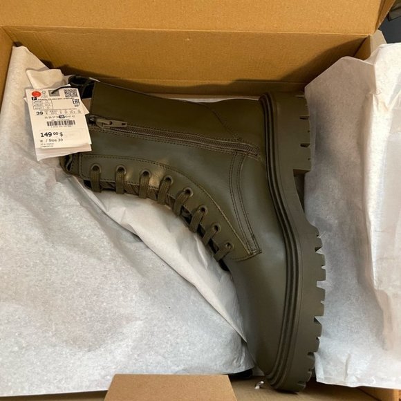 Zara Olive Combat Boots - Picture 7 of 8